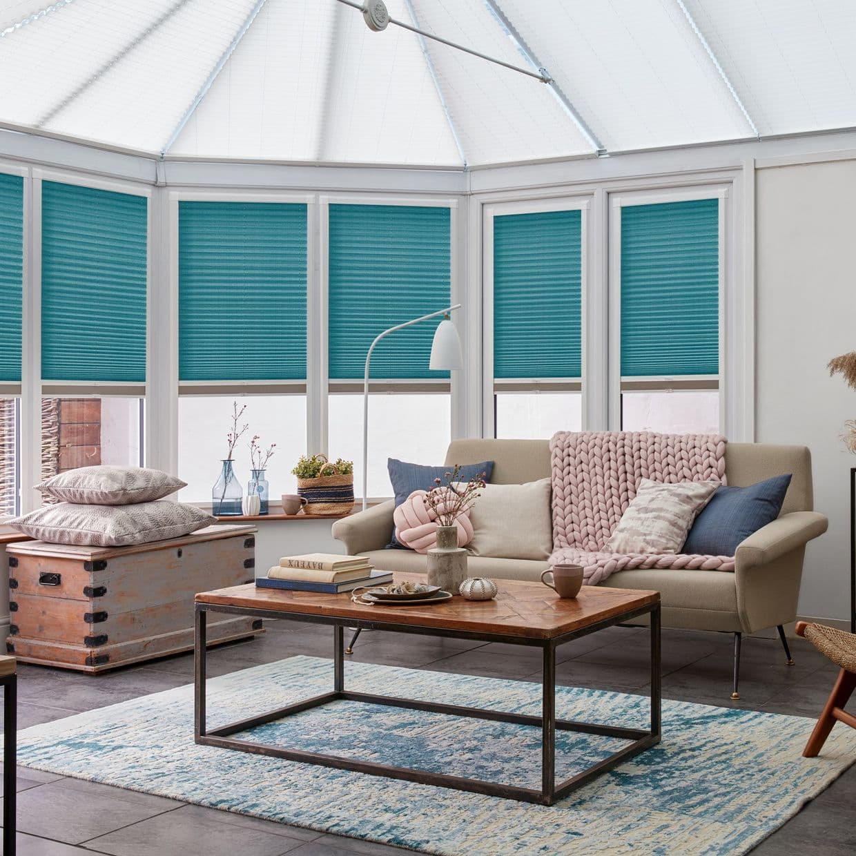 Thermashade Blackout Turqoise Conservatory Side Pleated Blind