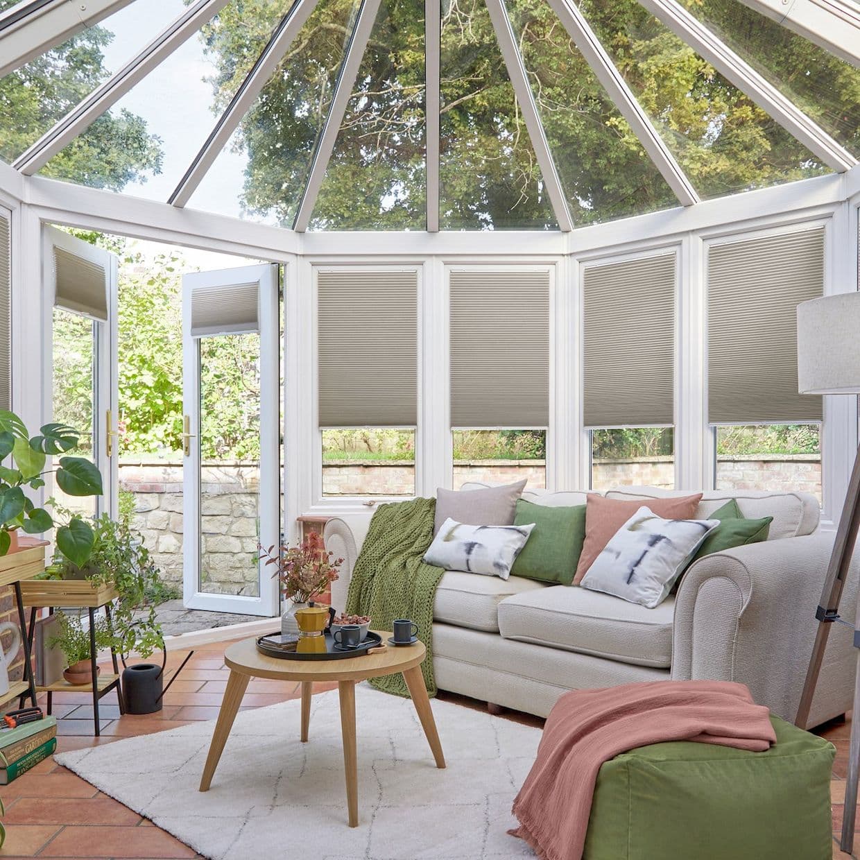 Duette Silk Stone Ochre Conservatory Side Pleated Blind