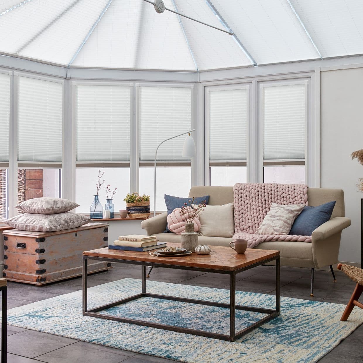 Mini Stripe Grey Conservatory Side Pleated Blind