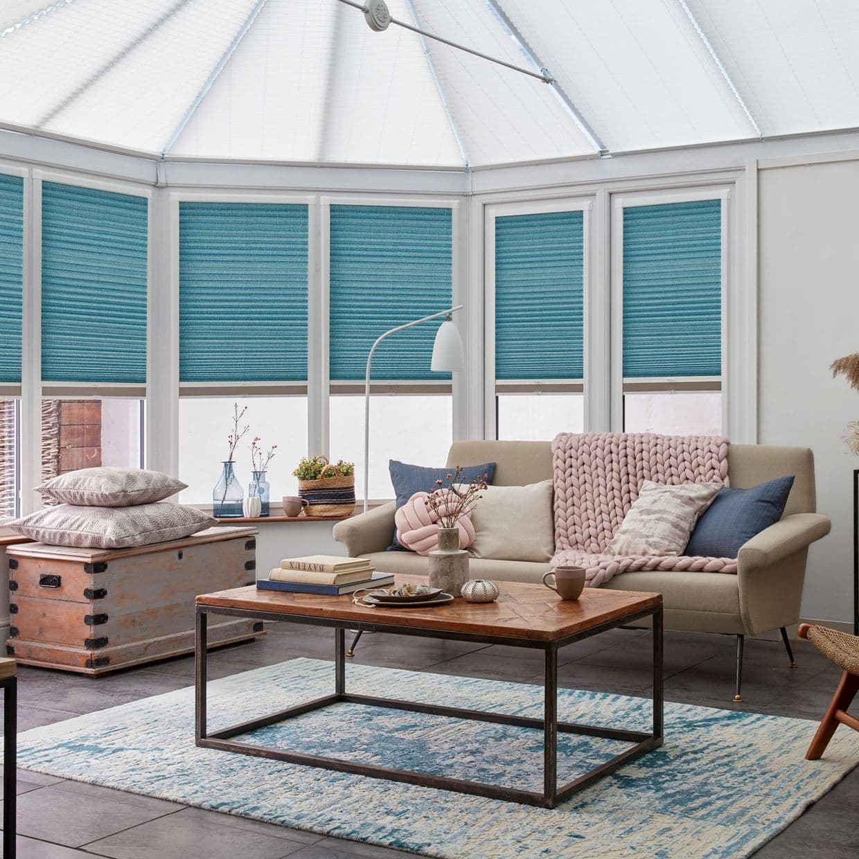 Thermashade Teal Texture Conservatory Side Pleated Blind