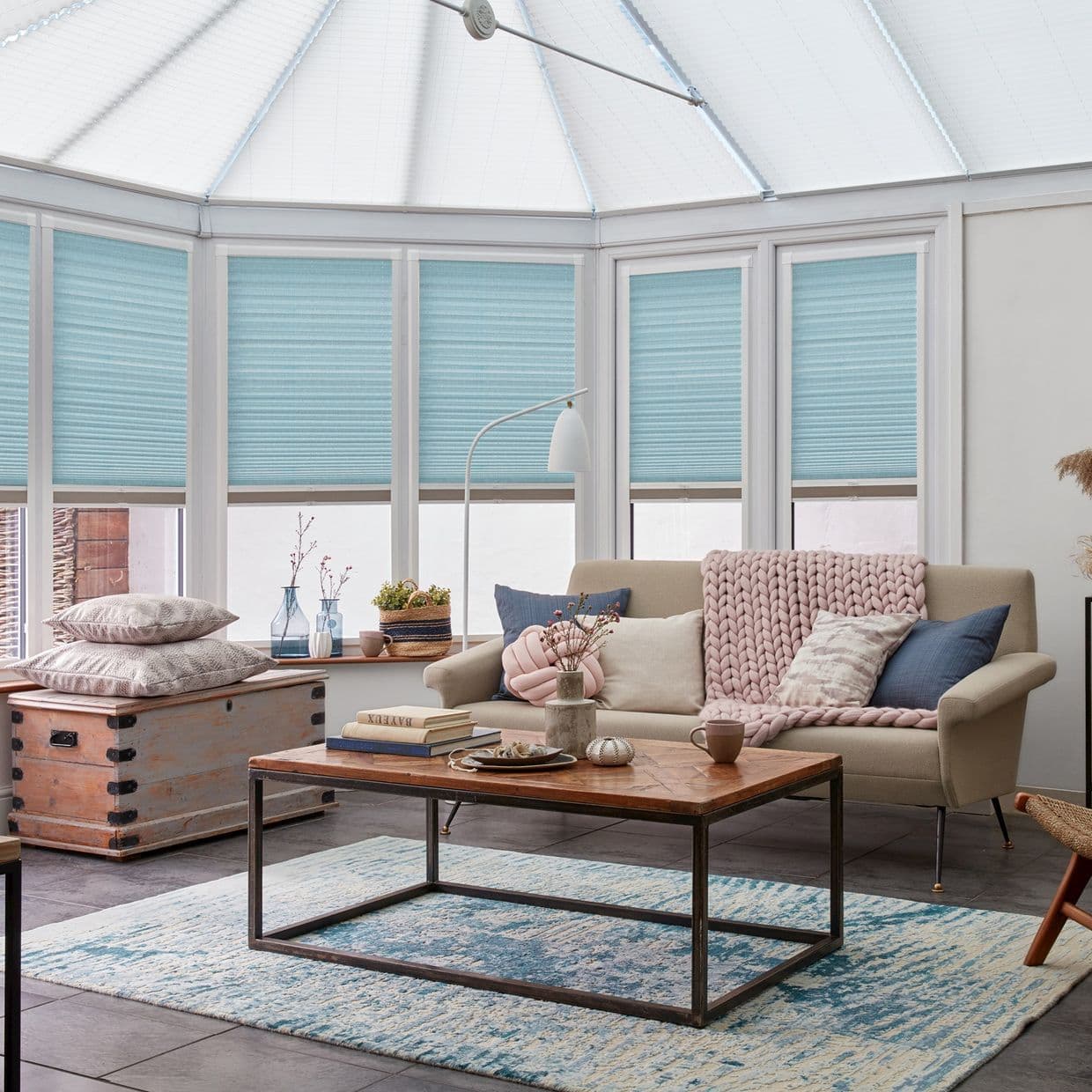 Shimmer Teal Conservatory Side Pleated Blind
