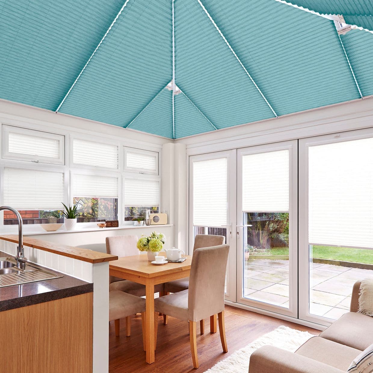 Shimmer Teal Conservatory Roof Pleated Blind