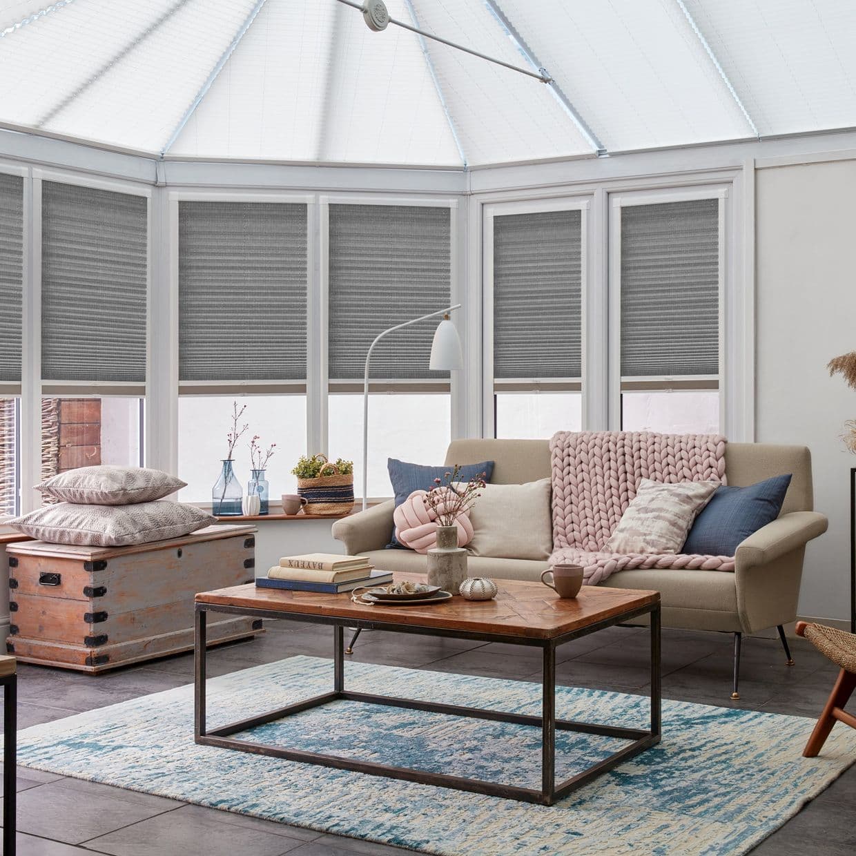 Shimmer Pewter Conservatory Side Pleated Blind