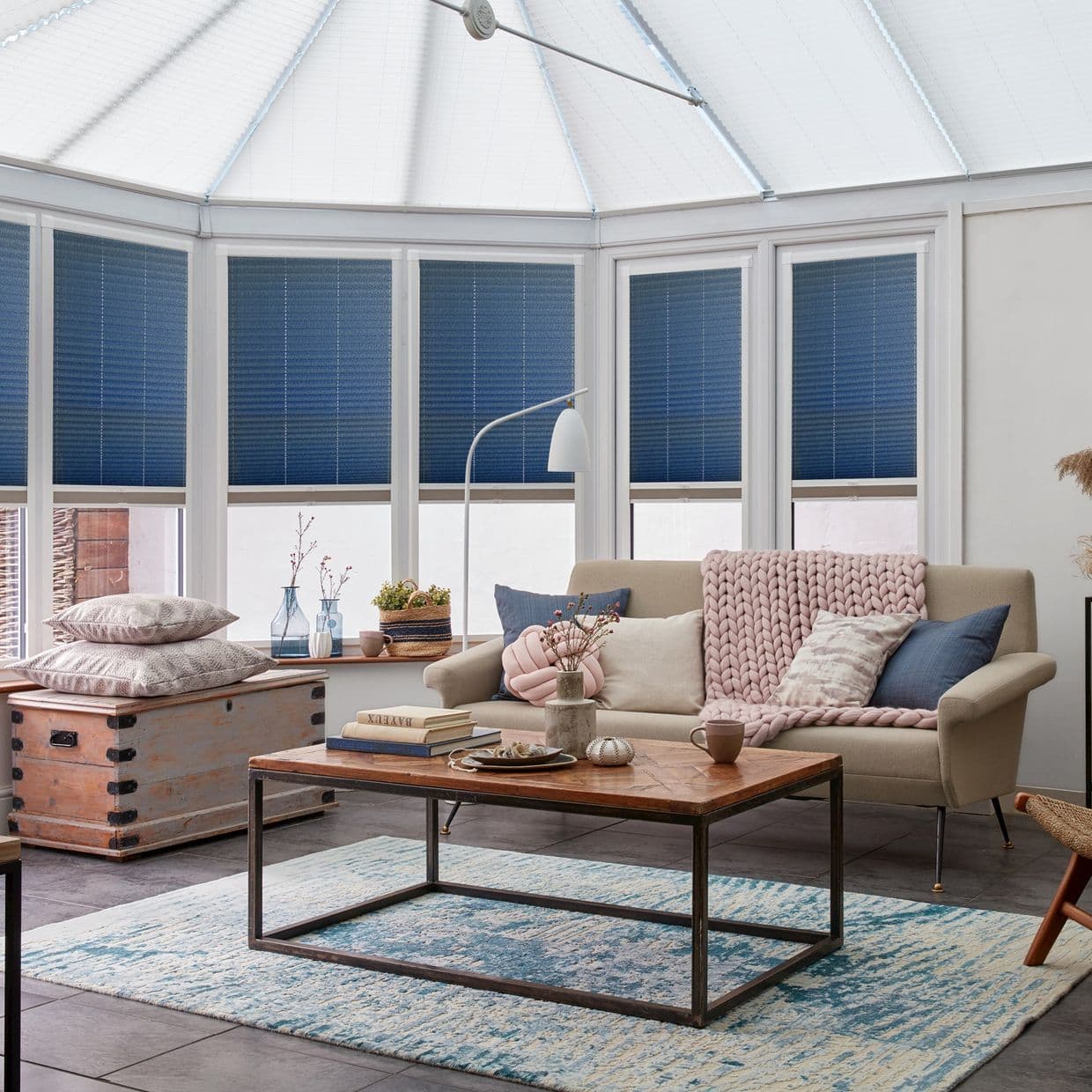Metro Blue Conservatory Side Pleated Blind