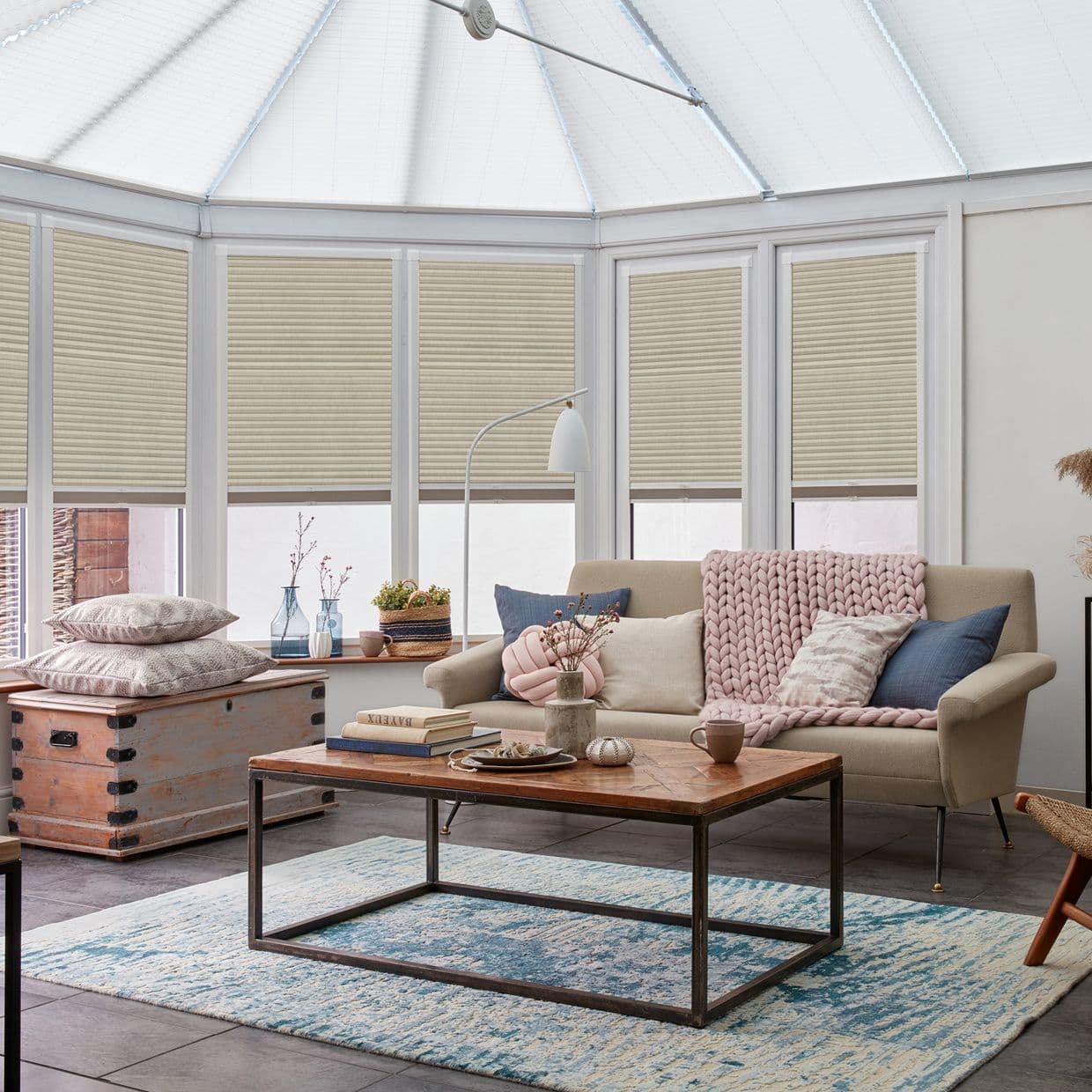 Duette Silk Stone Ochre Conservatory Side Pleated Blind