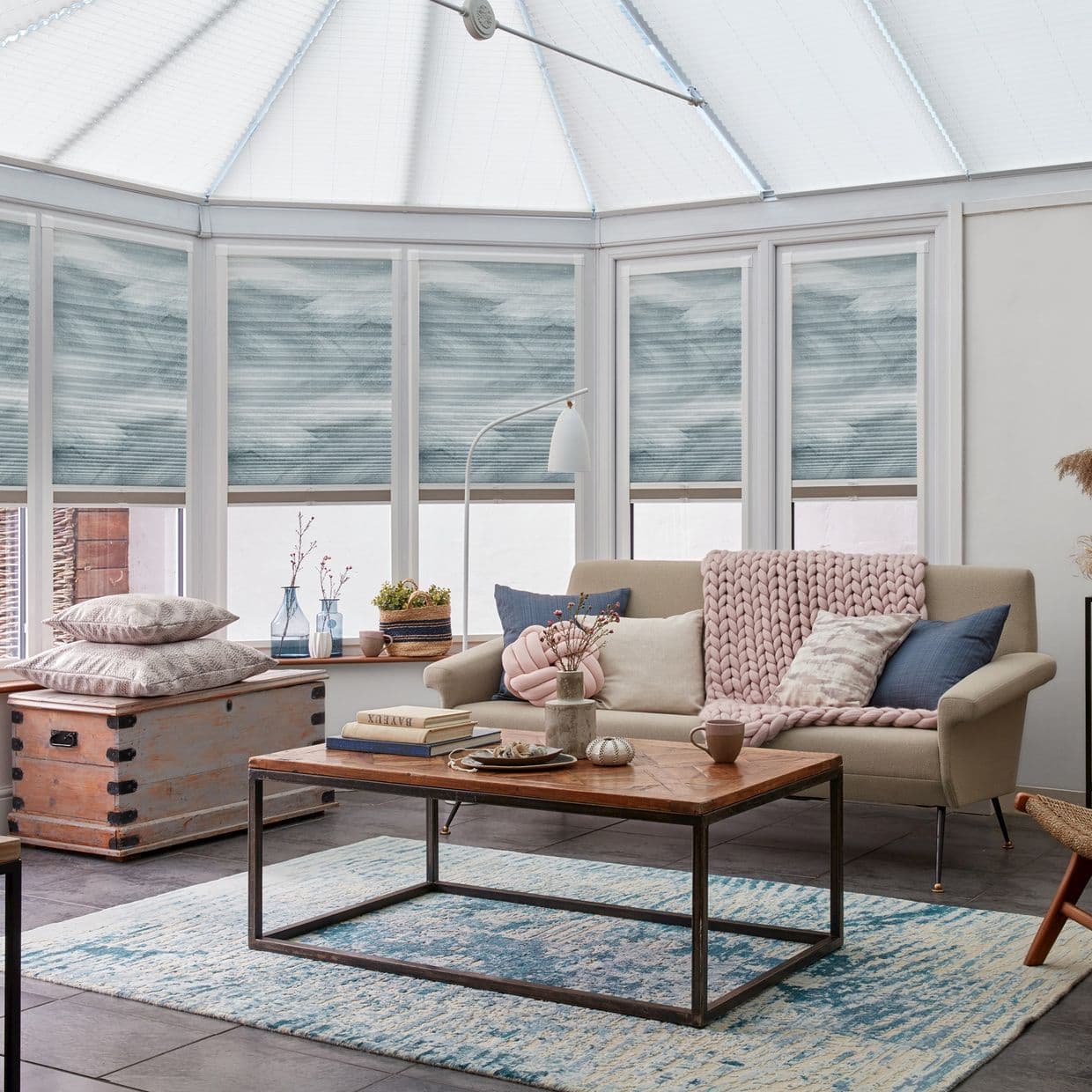 Ripple Blue Conservatory Side Pleated Blind