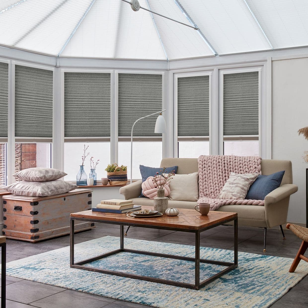 Thermashade Dark Grey Texture Conservatory Side Pleated Blind