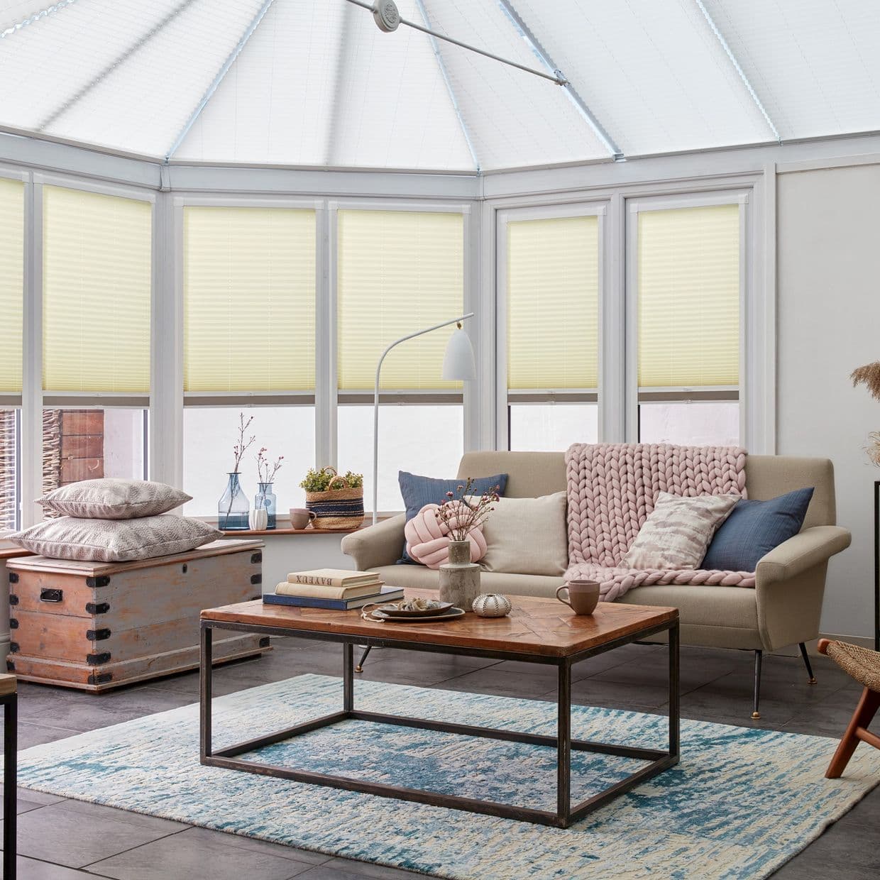 Mini Stripe Cream Conservatory Side Pleated Blind