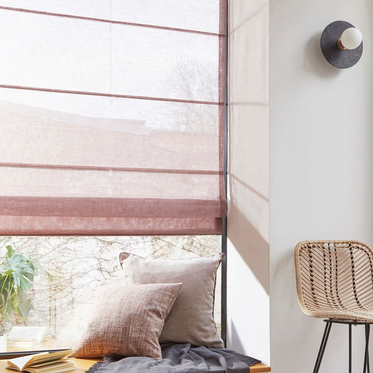 Serenity Powder Pink Voile Roman Blind