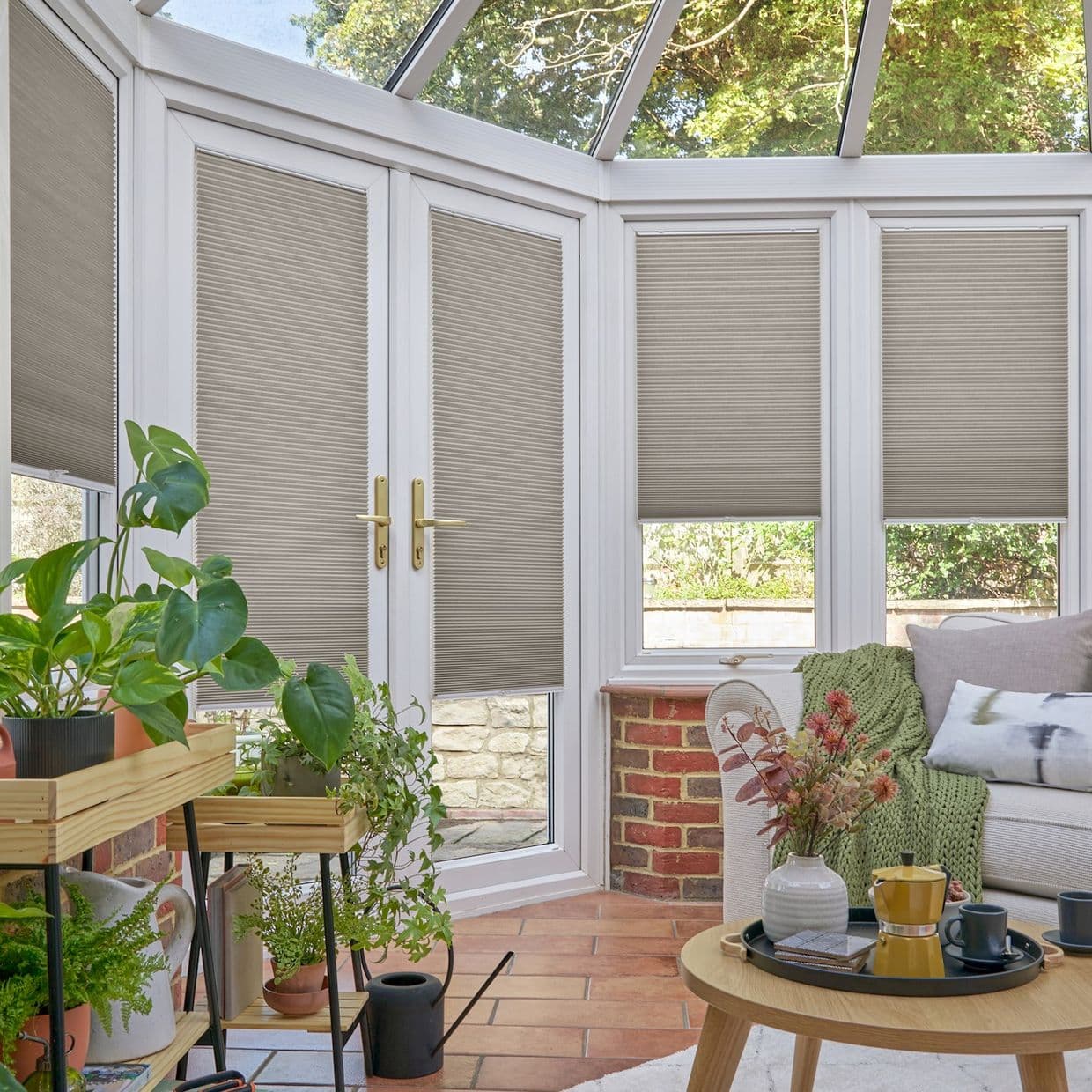 Duette Silk Stone Ochre Conservatory Side Pleated Blind