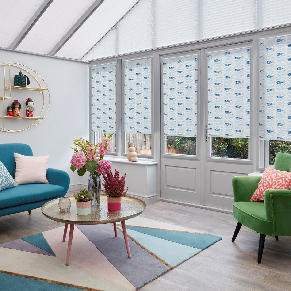 Fishbone Aquamarine Conservatory Roller blind