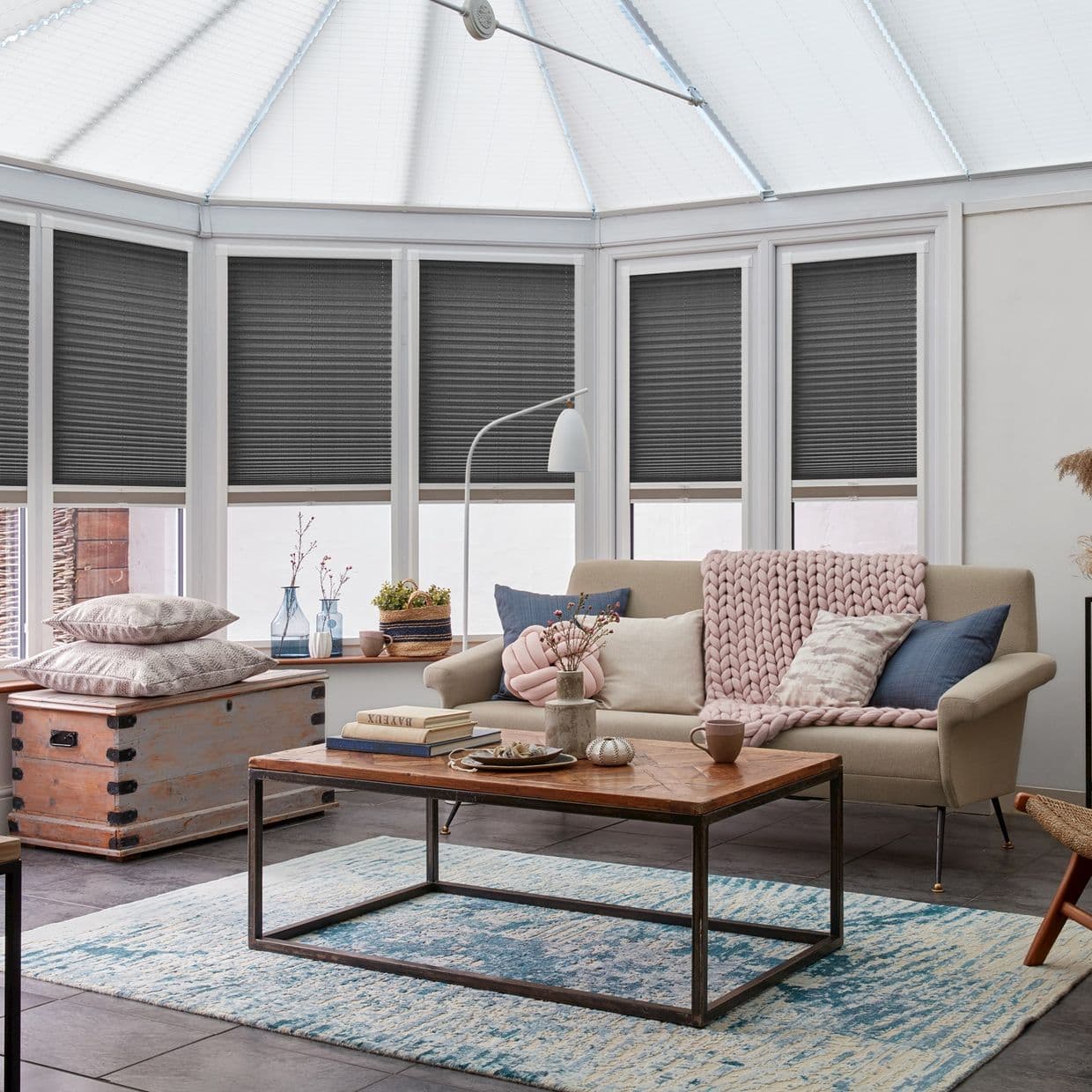 Thermashade Blackout Slate Grey Conservatory Side Pleated Blind