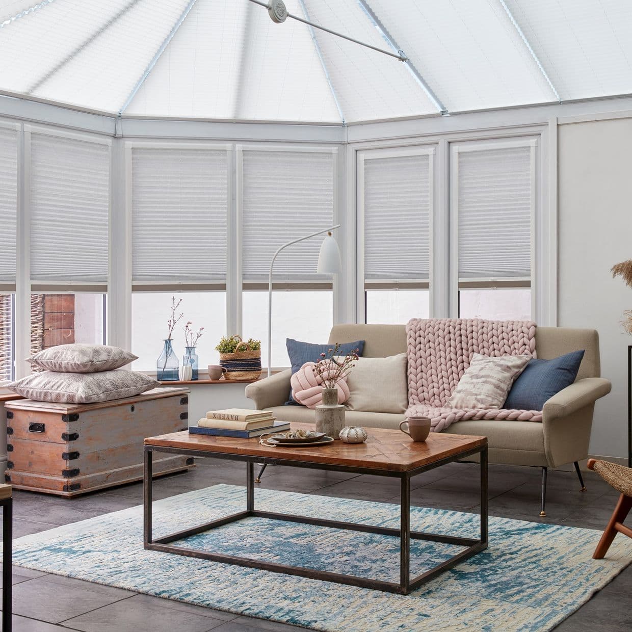Crush Silver Grey Conservatory Side Pleated Blind