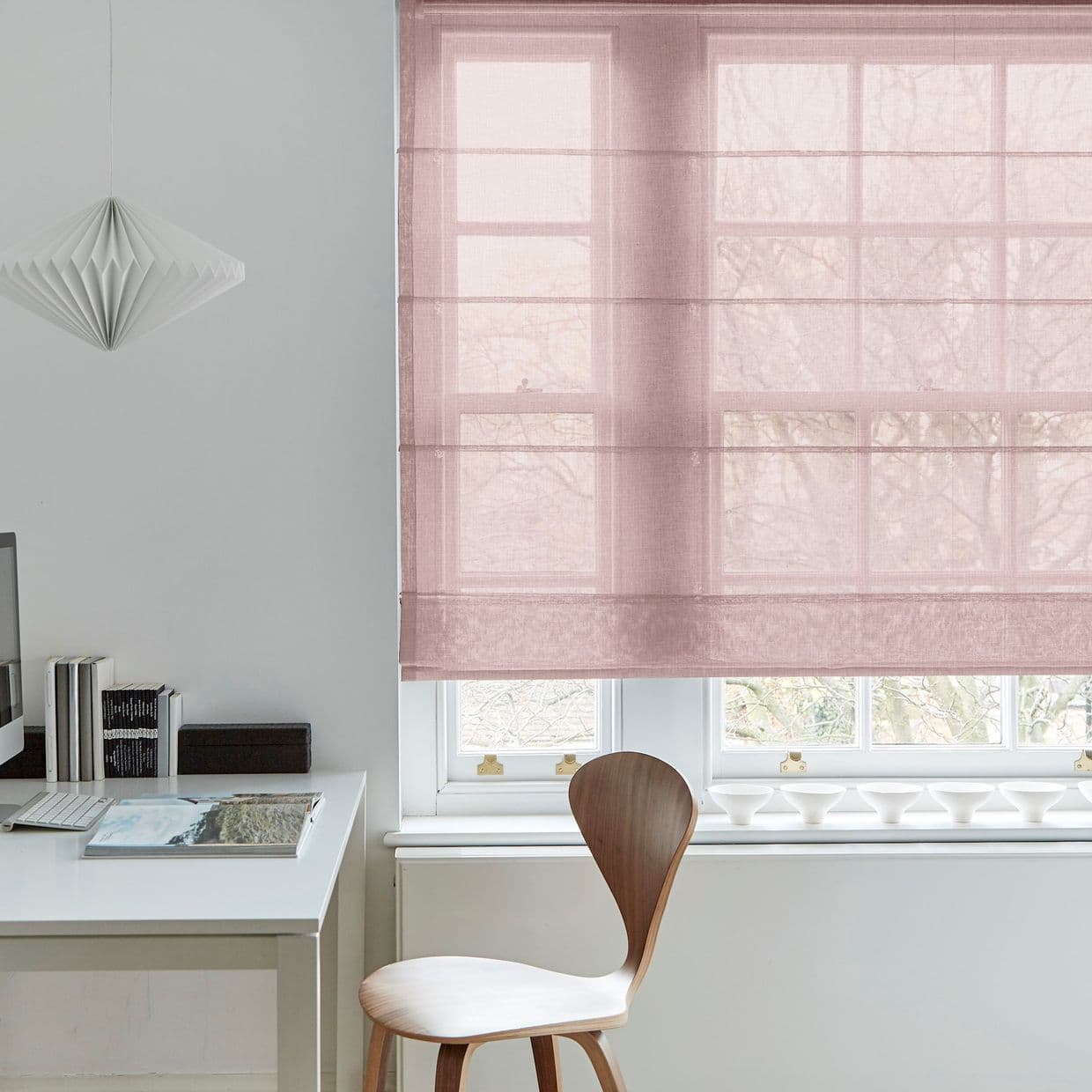 Serenity Powder Pink Voile Roman Blind